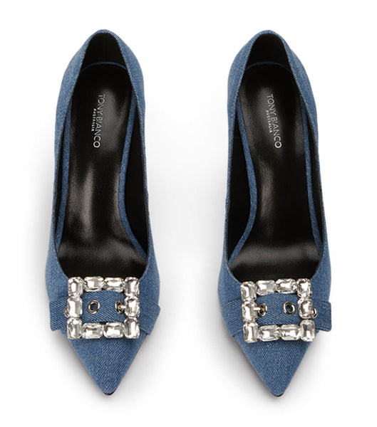 Tony Bianco Abbey Washed Denim 10.5cm Bling Heels Blue | MYCVG99442