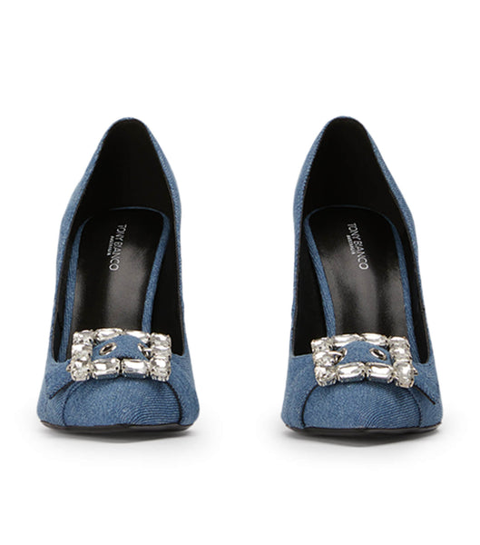 Tony Bianco Abbey Washed Denim 10.5cm Bling Heels Blue | MYCVG99442