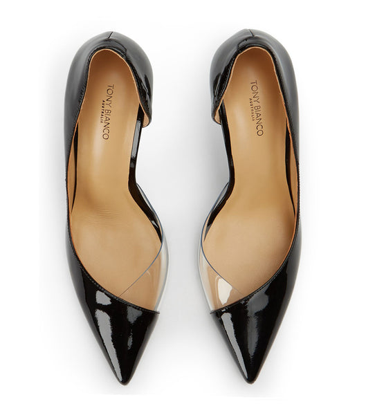 Tony Bianco Adore Black Patent/Clear Vinylite 10.5cm Stiletto Heels Black | MMYHR58217