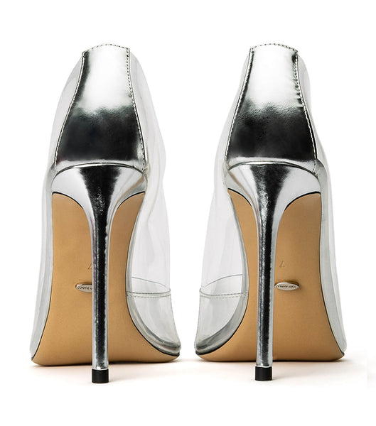 Tony Bianco Alijah Clear Vinylite/Silver 10.5cm Stiletto Heels Silver | AMYWC57055