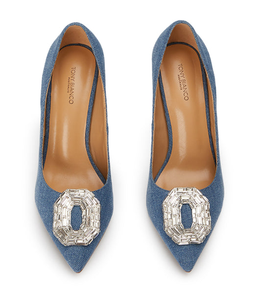 Tony Bianco Alison Washed Denim 10.5cm Bling Heels Blue | DMYKV15149