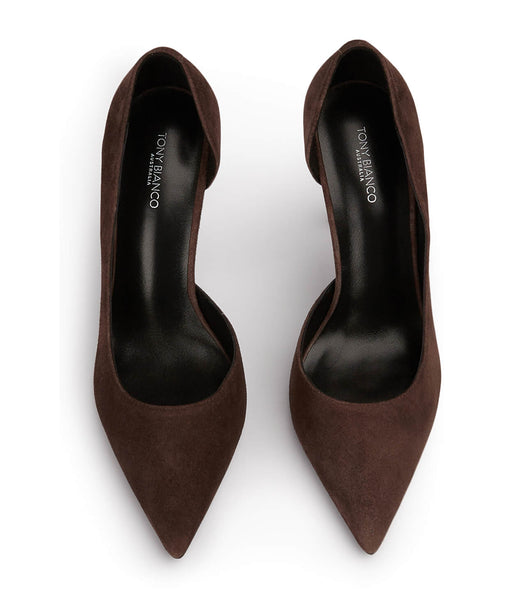 Tony Bianco Alyx Espresso Suede 10.5cm Court Shoes Chocolate | MYCIF28804