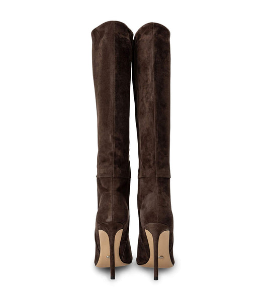 Tony Bianco Apollo Espresso Suede 10.5cm Stiletto Boots Chocolate | MYJVR90887