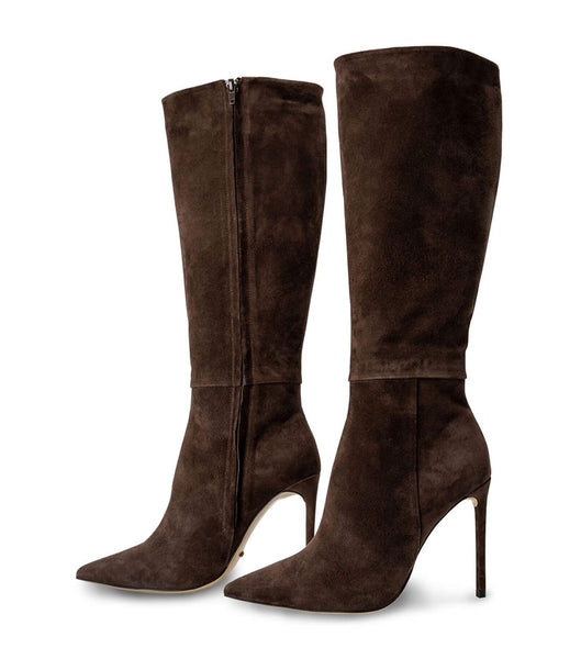 Tony Bianco Apollo Espresso Suede 10.5cm Stiletto Boots Chocolate | MYJVR90887