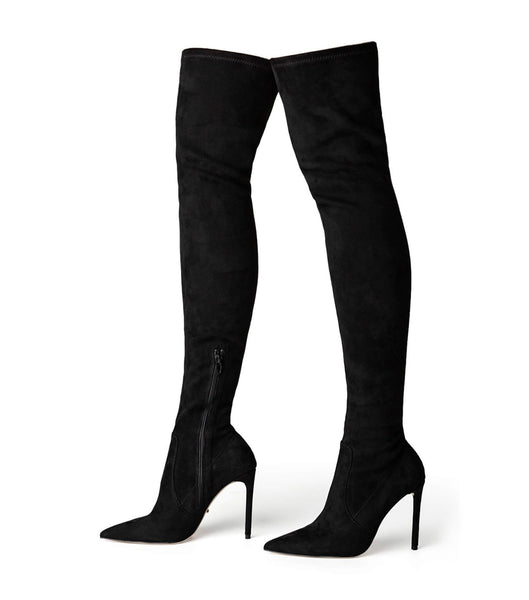 Tony Bianco Avah Black Stretch Suede 10.5cm Heeled Boots Black | FMYHY51169