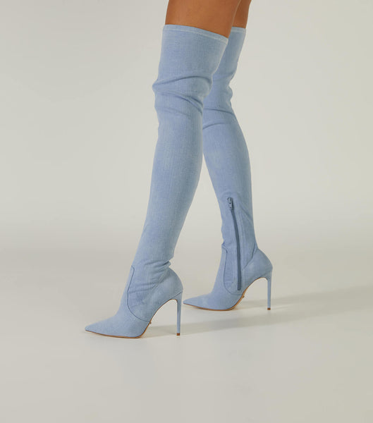Tony Bianco Avah Denim Stretch 10.5cm Stiletto Boots Blue | PMYER14866