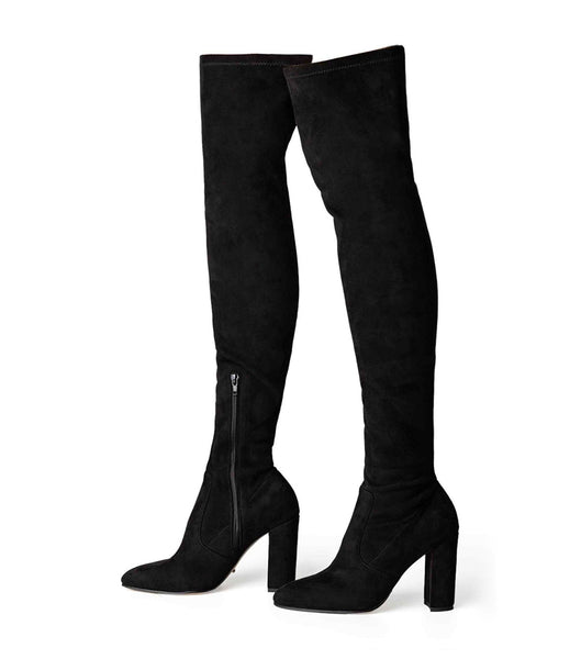 Tony Bianco Bloom Black Stretch Suede 9.5cm Heeled Boots Black | DMYVO95254