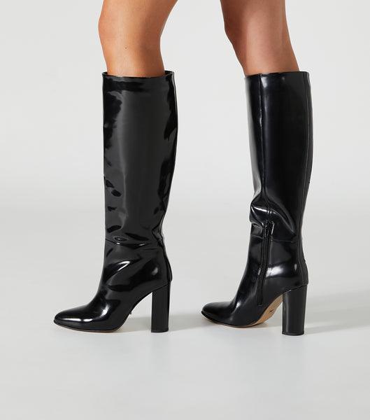 Tony Bianco Boss Black Hi Shine 9.5cm Heeled Boots Black | PMYER26492