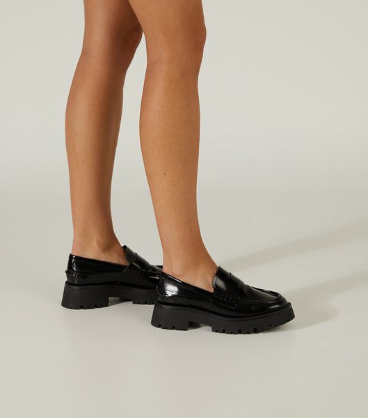 Tony Bianco Brooklyn Black Hi Shine 4.5cm Loafers Black | MYCVG26386