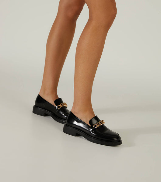 Tony Bianco Candice Black Hi Shine 4.5cm Loafers Black | PMYER95418