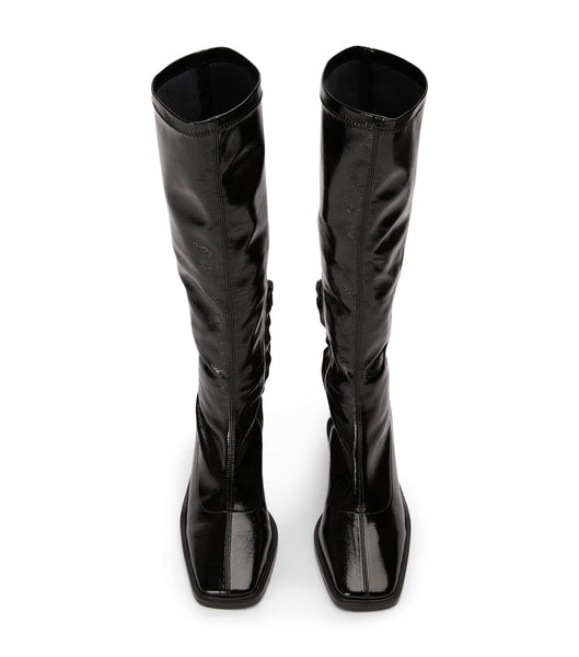 Tony Bianco Damon Black Crinkle Patent 7.5cm Mid Calf Boots Black | EMYHC57619