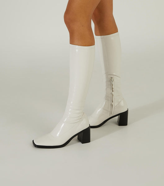 Tony Bianco Damon Ecru Crinkle Patent 7.5cm Knee High Boots White | DMYKV75455