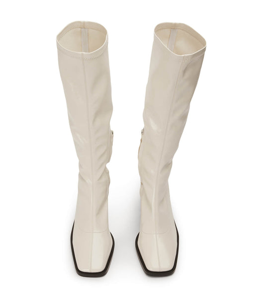 Tony Bianco Damon Ecru Crinkle Patent 7.5cm Knee High Boots White | DMYKV75455