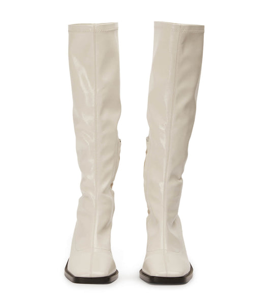 Tony Bianco Damon Ecru Crinkle Patent 7.5cm Knee High Boots White | DMYKV75455