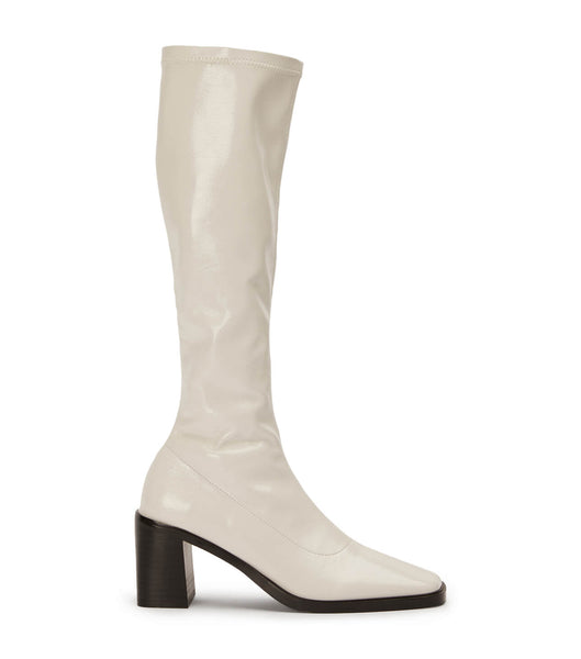 Tony Bianco Damon Ecru Crinkle Patent 7.5cm Knee High Boots White | DMYKV75455