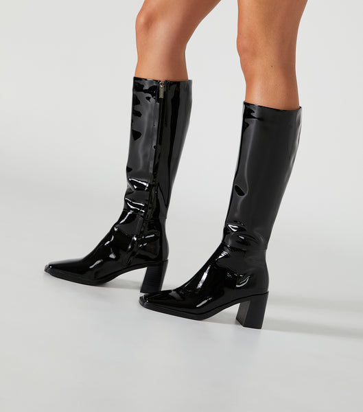 Tony Bianco Darby Black Patent 7.5cm Knee High Boots Black | ZMYMJ32899