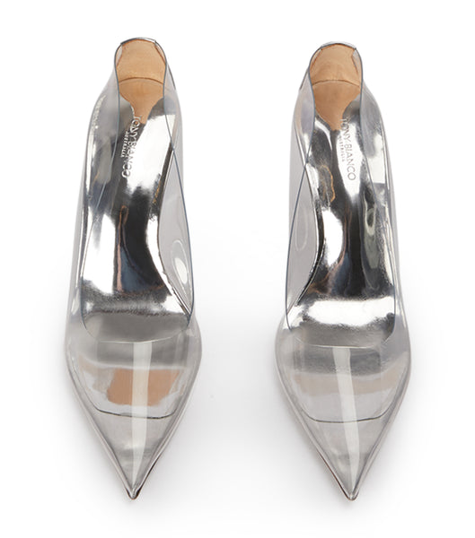 Tony Bianco Dolly Clear Vinylite/Silver 9.5cm Court Shoes Silver | AMYWC19033