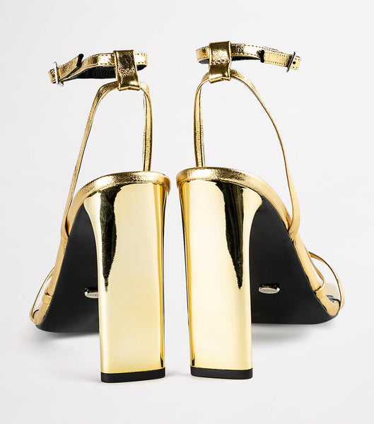 Tony Bianco Fiance Gold Foil 11cm Strappy Heels Gold | LMYTR95758