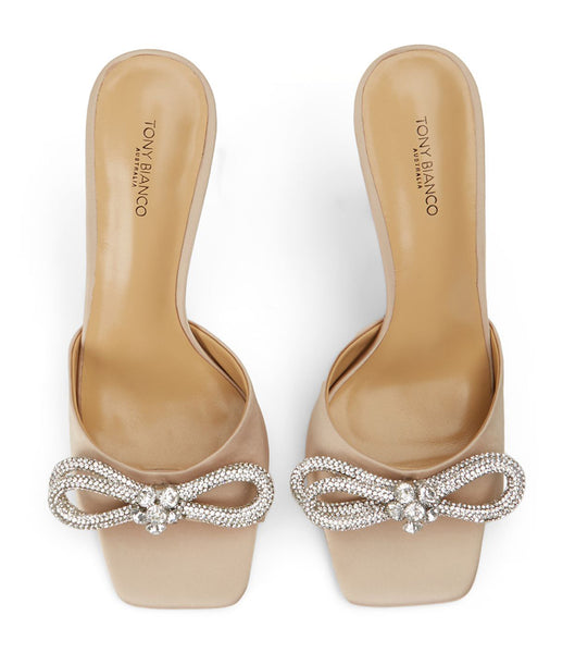 Tony Bianco Franki Nude Satin 10.5cm Bling Heels Beige | MYQAV16395