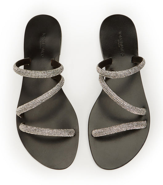 Tony Bianco Fusion Crystal/Black Suede 1cm Flat Sandals Black | LMYSX25102