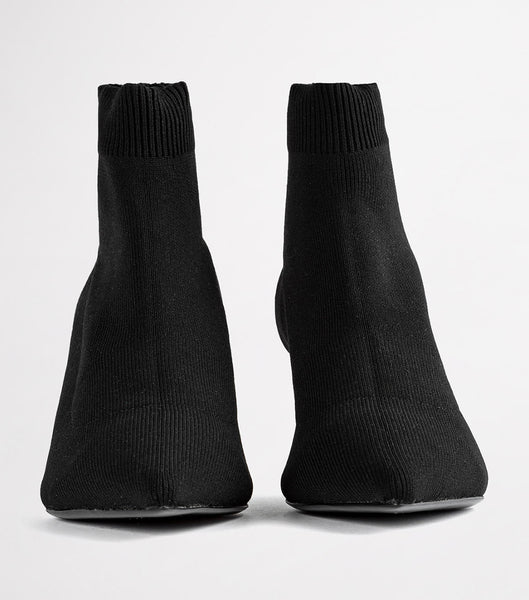 Tony Bianco Gwen Black Sock Knit 6.5cm Heeled Boots Black | MYZPD29822