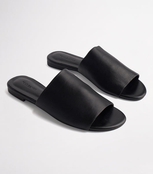 Tony Bianco Havier Black Sheep Nappa 1cm Slides Black | PMYQX45785