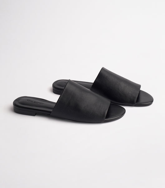 Tony Bianco Havier Black Sheep Nappa 1cm Slides Black | PMYQX45785