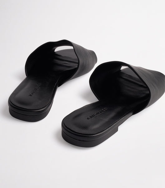 Tony Bianco Havier Black Sheep Nappa 1cm Slides Black | PMYQX45785