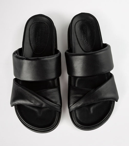 Tony Bianco Henry Black Nappa 3.5cm Flat Sandals Black | MYCVG25018