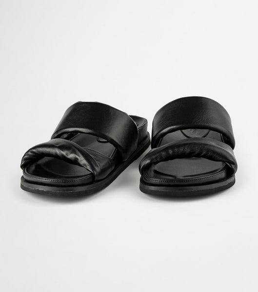 Tony Bianco Henry Black Nappa 3.5cm Flat Sandals Black | MYCVG25018