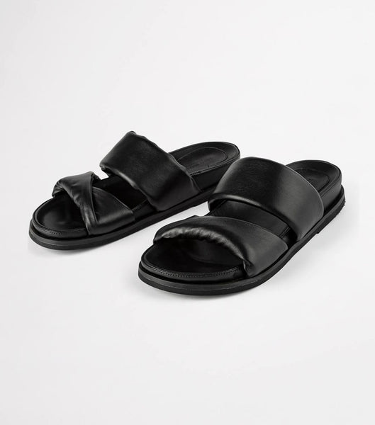 Tony Bianco Henry Black Nappa 3.5cm Flat Sandals Black | MYCVG25018