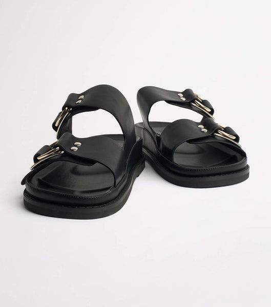 Tony Bianco Hunter Black Como 3.5cm Flat Sandals Black | MYXMI15342