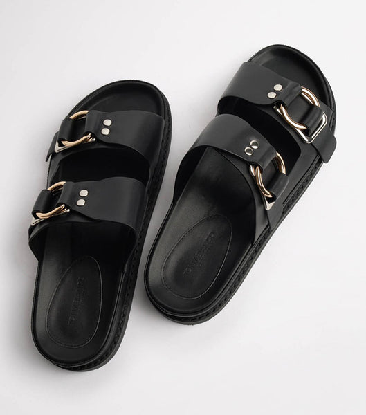 Tony Bianco Hunter Black Como 3.5cm Slides Black | FMYHY21640