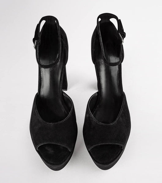 Tony Bianco Jayze Black Suede 14cm Block Heels Black | MYEAH61493