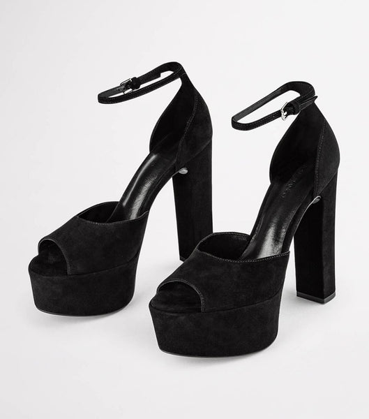 Tony Bianco Jayze Black Suede 14cm Block Heels Black | MYEAH61493