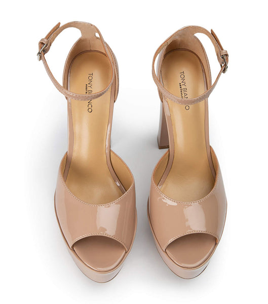 Tony Bianco Jayze Coco Patent 14cm Block Heels Beige | MYCIF44237