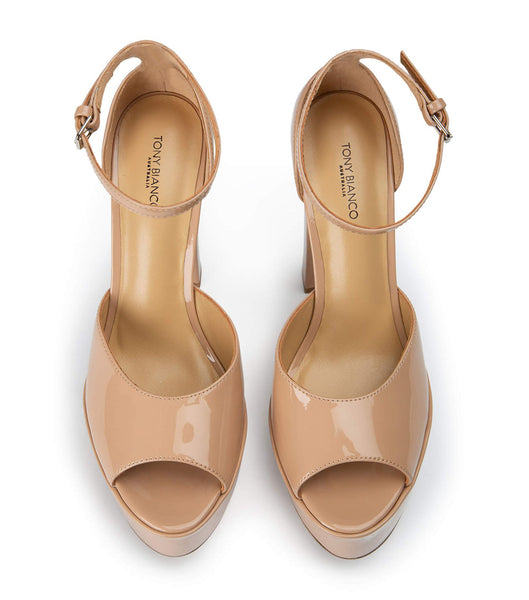 Tony Bianco Jayze Nude Patent 14cm Block Heels Beige | GMYUC78424