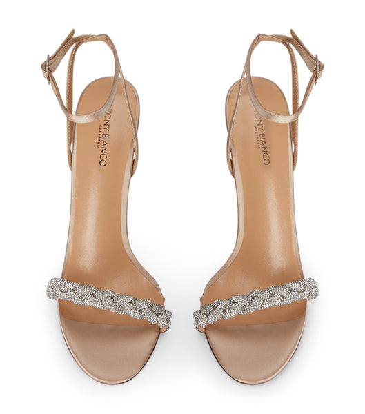 Tony Bianco Kosta Nude Satin 11cm Bling Heels Beige | MYXMI22717