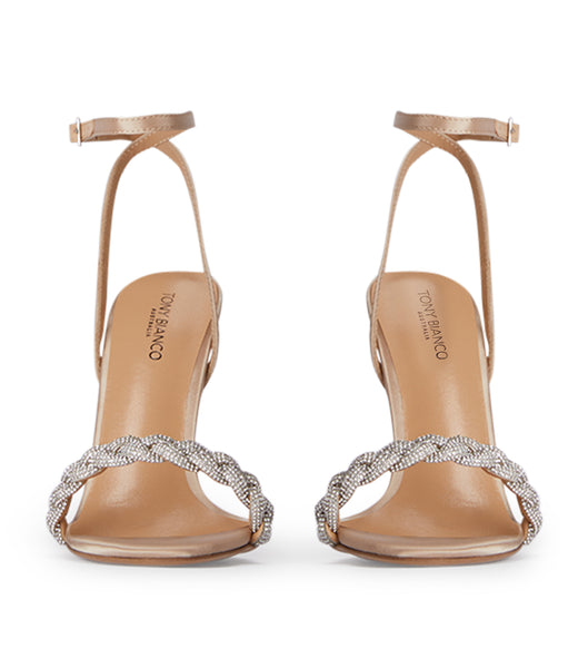 Tony Bianco Kosta Nude Satin 11cm Bling Heels Beige | MYXMI22717