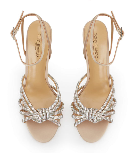 Tony Bianco Kyla Nude Satin 11cm Bling Heels Beige | GMYUC60557