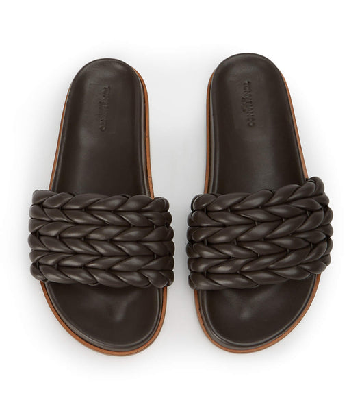 Tony Bianco Layton Chocolate Nappa Flat Sandals Chocolate | MYJKU64777