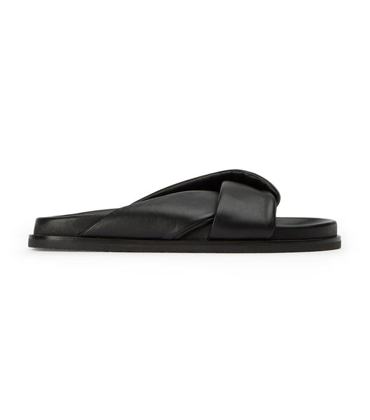 Tony Bianco Lora Black Nappa 1.5cm Flat Sandals Black | MYQCS69354