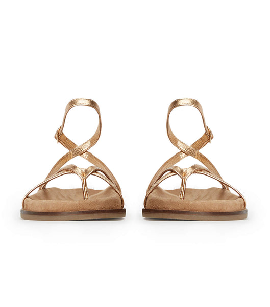 Tony Bianco Lucie Antique Gold Nappa 1.5cm Flat Sandals Gold | EMYVG19796