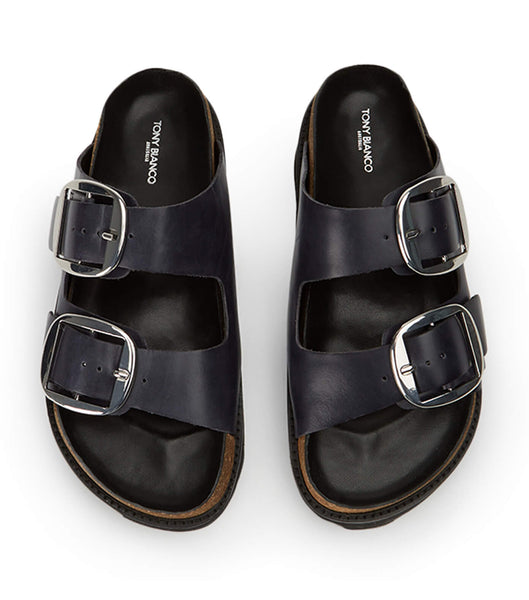 Tony Bianco Marty Black Wax Flat Sandals Black | MYQCS57496