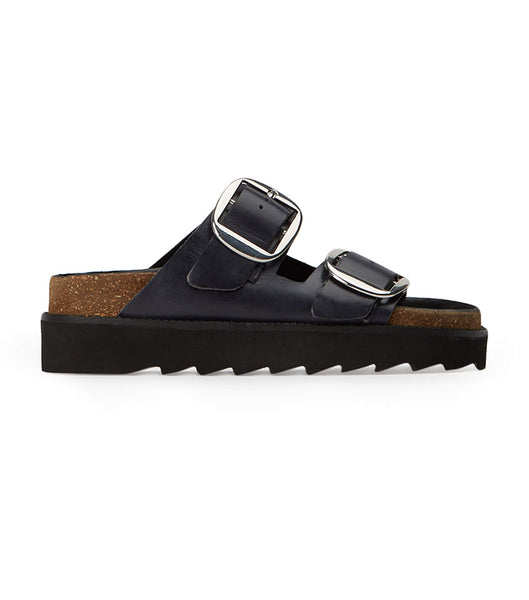 Tony Bianco Marty Black Wax Flat Sandals Black | MYQCS57496