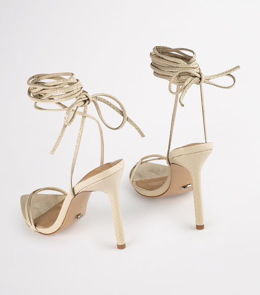 Tony Bianco Millie Vanilla Snake 10.5cm Event Heels Light Yellow | MMYFT20554