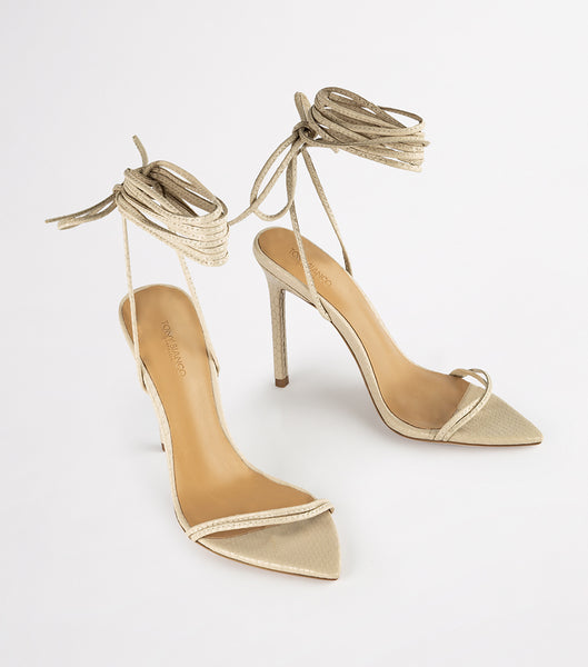 Tony Bianco Millie Vanilla Snake 10.5cm Strappy Heels Light Yellow | MYNEJ83533