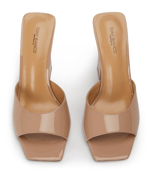 Tony Bianco Naja Coco Patent 10.5cm Block Heels Beige | MYCIF39468