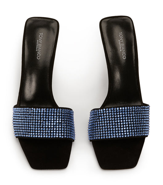 Tony Bianco Naomi Blue Crystal/Black Suede 10.5cm Stiletto Heels Blue / Black | DMYKV71518