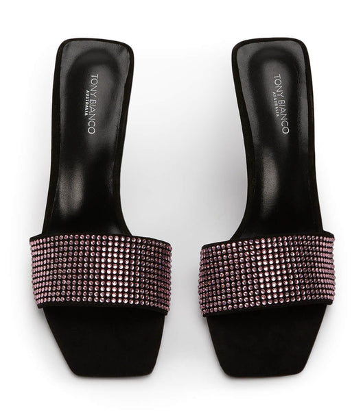 Tony Bianco Naomi Pink Crystal/Black Suede 10.5cm Bling Heels Pink / Black | MYXMI68133